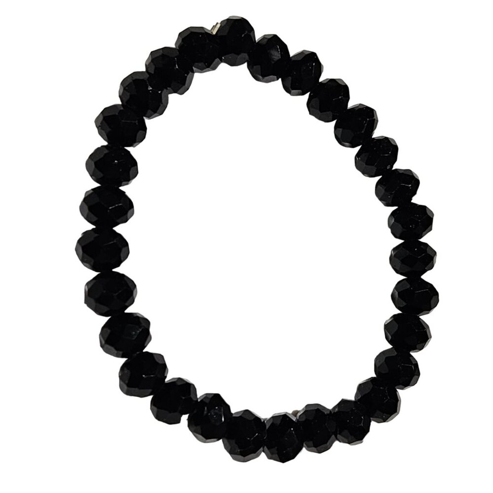 Elegant Black Faceted Bead Stretch Bracelet Classic Minimalistic Fashion Jewelry